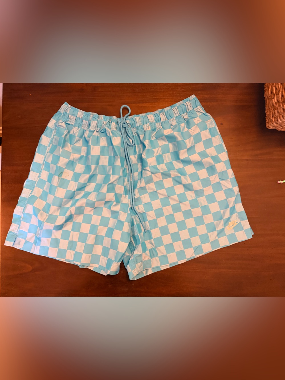 Nike Blue and White Check Swim Shorts